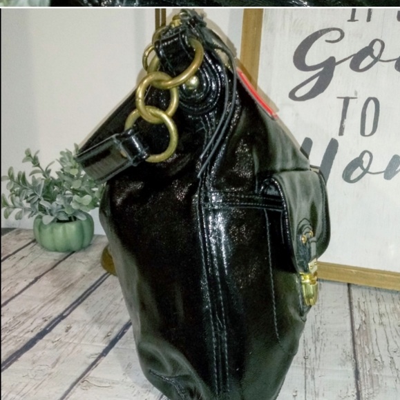 🖤 Coach Black Daisy Liquid Gloss Leather Hobo Satchel Convertible Shoulder Bag - Picture 5 of 10